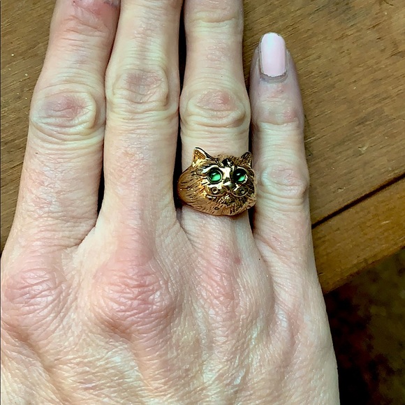 Vintage 18kt Cat Ring w/Emerald Eyes - Picture 5 of 5